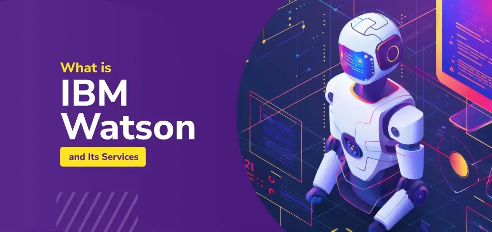 The IBM Watson AI platform logo with a background of data visualizations.