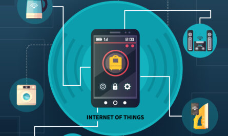 A conceptual image of the Internet of Things (IoT) with connected devices and data streams